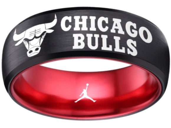 Chicago Bulls Logo Ring Air Jordan NBA Ring 8mm Black and Red Ring #nba #bulls