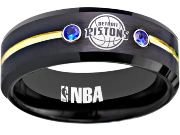 Detroit Pistons Logo Ring NBA Ring 8mm Black Gold Blue CZ Ring #nba #pistons