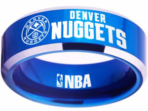 Denver Nuggets Logo Ring NBA Ring 8mm Blue and Silver Ring #nba #nuggets