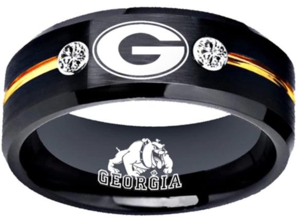 Georgia Bulldogs Ring Bulldogs Logo Ring Black and Gold CZ Stone #uga #bulldogs