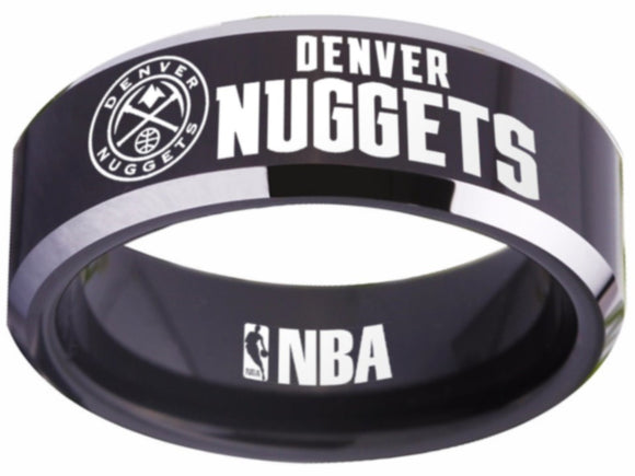 Denver Nuggets Logo Ring NBA Ring 8mm Black and Silver Ring #nba #nuggets