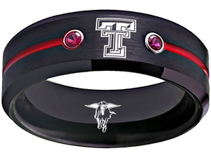 Texas Tech Red Raiders Logo Ring Wedding Band CZ Stones #texastech #redraiders