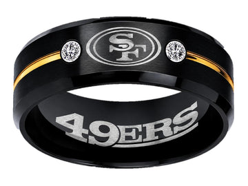 San Francisco 49ers Ring | Black & Gold CZ Wedding Ring | Sizes 6-13