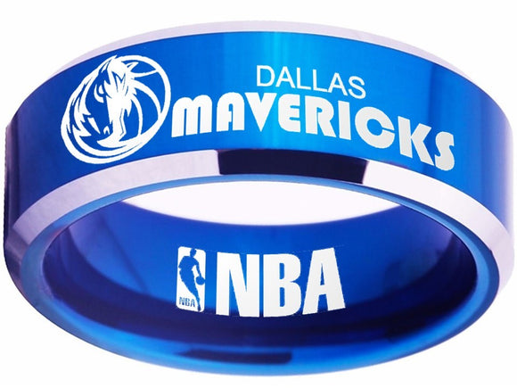Dallas Mavericks Logo Ring Mavs Blue Silver Ring Size 4 - 17 #nba #mavericks #basketball