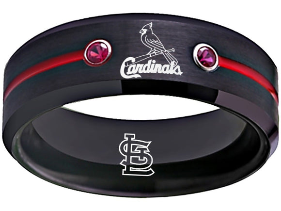 St. Louis Cardinals Ring MLB Logo Ring Black and Red Wedding Band #cardinals