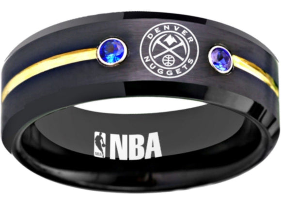 Denver Nuggets Logo Ring NBA Ring 8mm Black Gold Blue CZ Ring #nba #nuggets