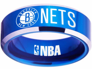 Brooklyn Nets Ring BK Nets NBA Jewelry Ring 8mm Blue and Silver Ring #nba #nets
