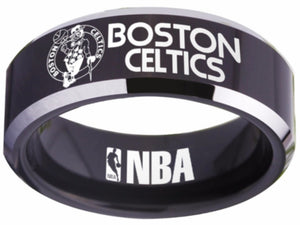 Boston Celtics Ring Black & Silver logo Ring Sizes 4 - 17 #boston #celtics
