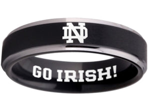 Notre Dame Ring Wedding Ring 6mm Black & Silver Tungsten Wedding Band #notredame #irish #fightingirish #ncaa