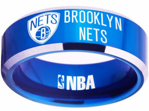 Brooklyn Nets Ring BK Nets NBA Ring 8mm Blue and Silver Ring #nba #nets
