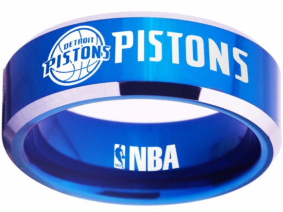 Detroit Pistons Logo Ring NBA Ring 8mm Blue Silver Wedding Ring #nba #pistons