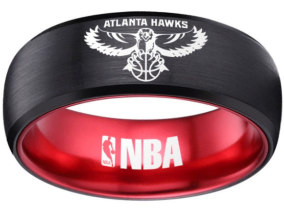 Atlanta Hawks Ring ATL Hawks NBA Ring 8mm Black and Red Ring #nba #atlhawks
