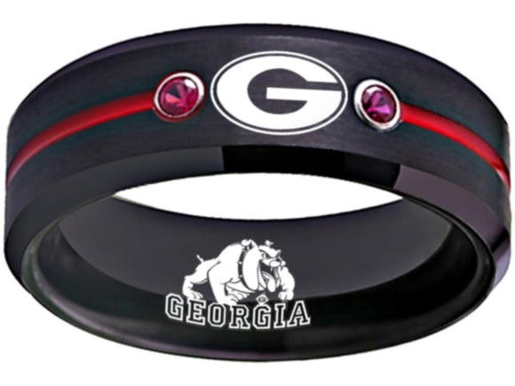 Georgia Bulldogs Ring Bulldogs Logo Ring Black and Red CZ Stone #uga #bulldogs
