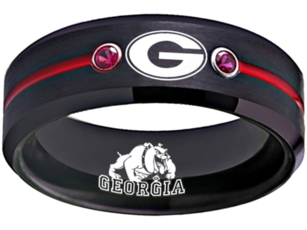 Georgia Bulldogs Ring Bulldogs Logo Ring Black and Red CZ Stone