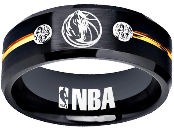 Dallas Mavericks Logo Ring Mavs Black Gold CZ Ring Size 6 - 13 #nba #mavericks #basketball