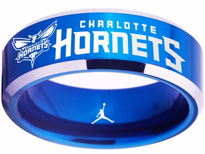 Charlotte Hornets Logo Ring Jordan NBA Ring 8mm Blue and Silver Ring #nba #hornets