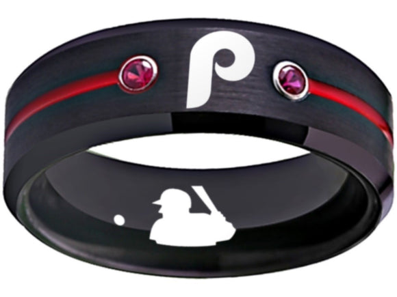 Philadelphia Phillies Ring Phillies Logo Ring MLB Black and Red CZ Stones #phillies #mlb