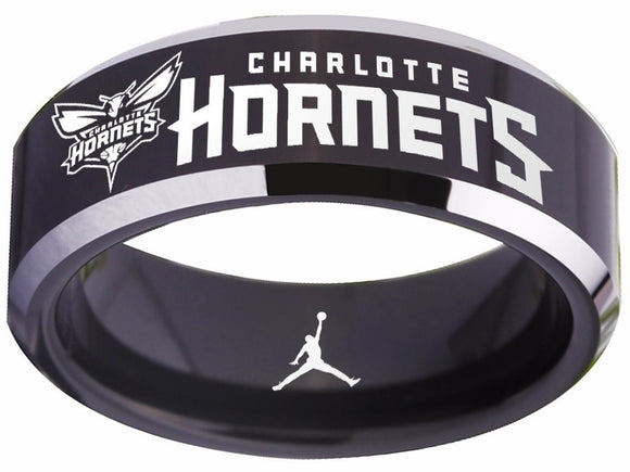 Charlotte Hornets Logo Ring Jordan NBA Ring 8mm Black and Silver Ring #nba #hornets