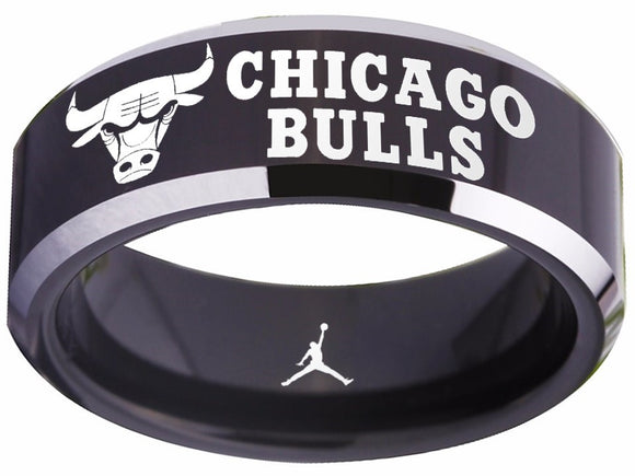 Chicago Bulls Logo Ring Air Jordan NBA Ring 8mm Black and Silver Ring #nba #bulls
