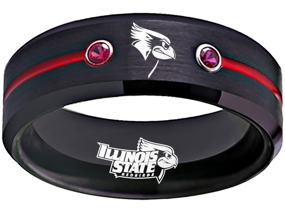 Louisville Cardinals Ring Wedding Band Black and Red CZ Stone 8mm Tungsten Ring #louisville #cardinals