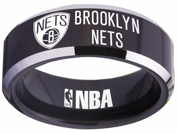Brooklyn Nets Ring BK Nets NBA Ring 8mm Black and Silver Ring #nba #nets