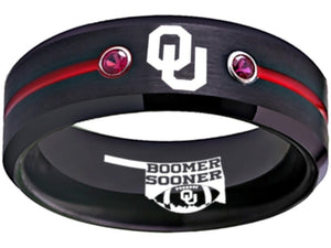 Oklahoma Sooners Ring OU Boomer Sooner Logo Black and Red CZ Stones Ring #ou #sooners