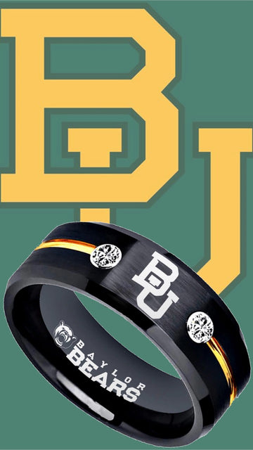 Baylor Bears Ring Black & Gold CZ Wedding Band | Sizes 6-13 #bu #baylor #bears