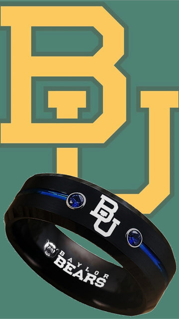 Baylor Bears Ring Black & Blue CZ Wedding Band | Sizes 6-13 #bu #baylor #bears