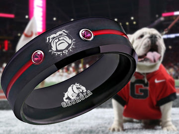 Georgia Bulldogs Ring | Black & Red Wedding Band | Sizes 6 - 13