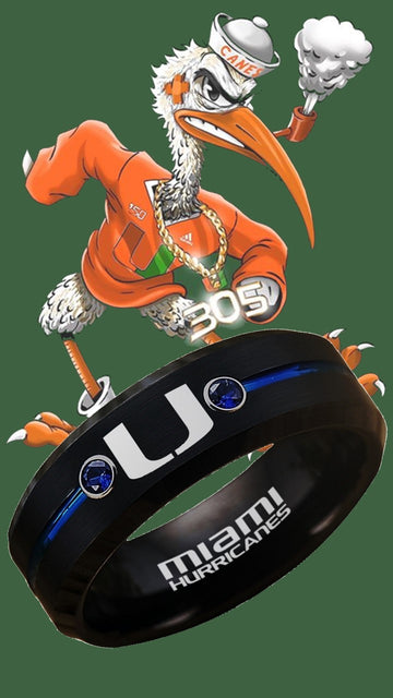 Miami Hurricanes Ring Black & Blue CZ Wedding Band | Sizes 6-13 #miami #hurricanes #TheU