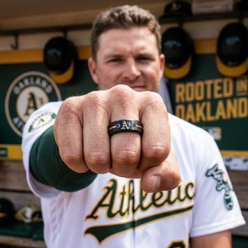 Oakland A's Ring | Black Gold & Blue CZ | Customizable