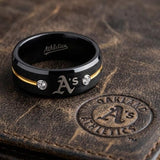 Oakland A's Ring | Black & Gold CZ | Customizable
