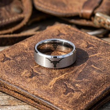 Texas Longhorns Ring | Matte Silver Ring | UT Wedding Band
