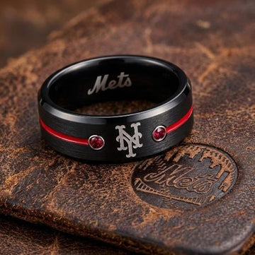 NY Mets Ring | Black & Red CZ | Customizable