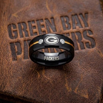 Green Bay Packers Ring | Black and Gold CZ | Customizable