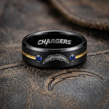 LA Chargers Ring | Black Gold & Blue CZ | Customizable
