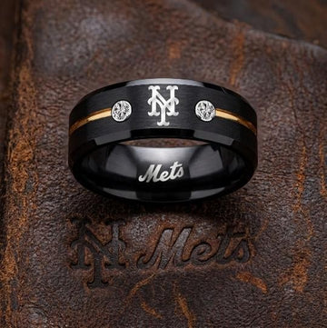 NY Mets Ring | Black & Gold CZ | Customizable