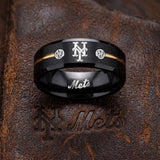 NY Mets Ring | Black & Gold CZ | Customizable