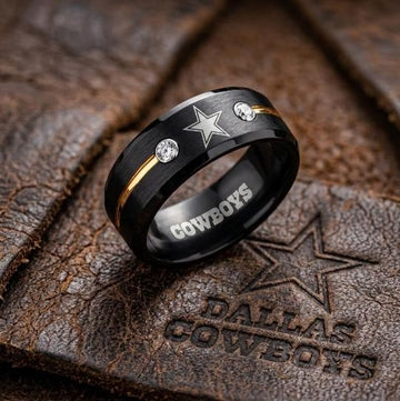 Dallas Cowboys Ring | Black & Gold CZ | Customizable