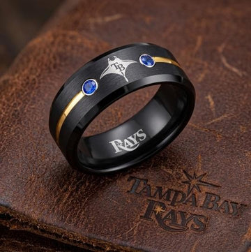 Tampa Bay Rays Ring | Black Gold & Blue CZ | Customizable