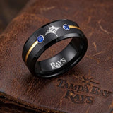 Tampa Bay Rays Ring | Black Gold & Blue CZ | Customizable
