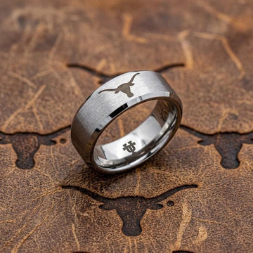 Texas Longhorns Ring | Matte Silver Ring | UT Wedding Band