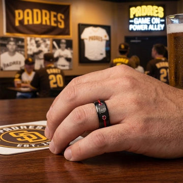 San Diego Padres Ring | Black & Red CZ | Wedding Band