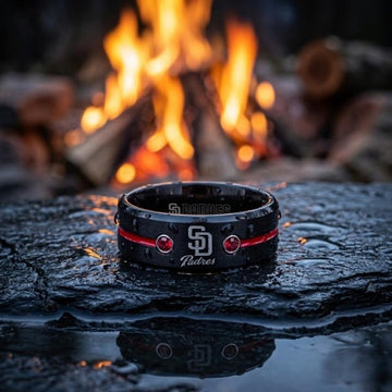 San Diego Padres Ring | Black & Red CZ | Wedding Band