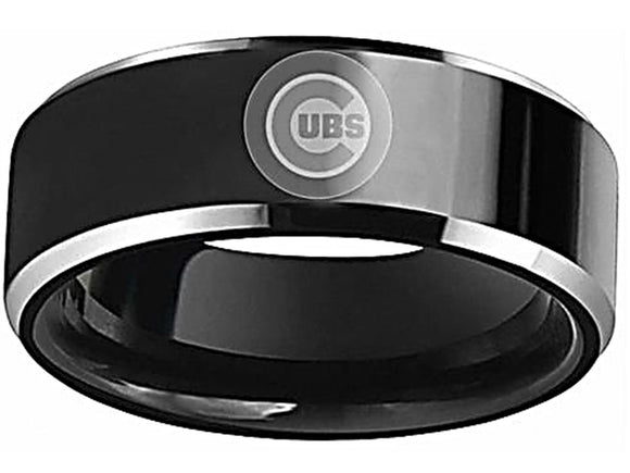Chicago Cubs Ring, Wedding Band Black 8mm Tungsten Ring Sizes 4 - 17 #ChicagoCubs