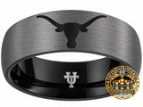 Texas Longhorns Ring | Gunmetal & Black Wedding Band | Customizable