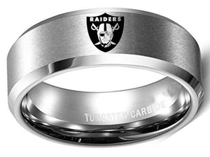 Oakland Raiders Ring 8mm Matte Silver Tungsten Wedding Ring Size 6 - 13 #Raiders
