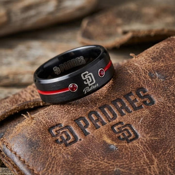 San Diego Padres Ring | Black & Red CZ | Wedding Band