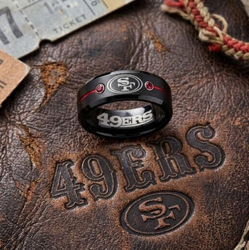 San Francisco 49ers Ring | Black & Red CZ | Customizable