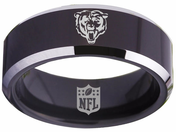 Chicago Bears Ring Black 8mm Tungsten Ring Sizes 4 - 17 #chicago #bears